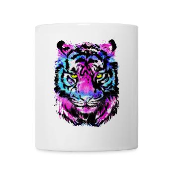 Bunter Tiger - Neon Pink Magenta Tiger Zeichnung - Tasse - Weiß - Vorne