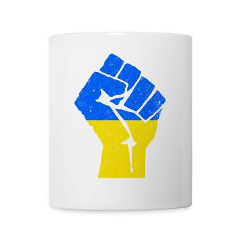 SOUTENEZ L’UKRAINE | Poing aux couleurs ukrainiennes - Mug blanc - blanc - Devant