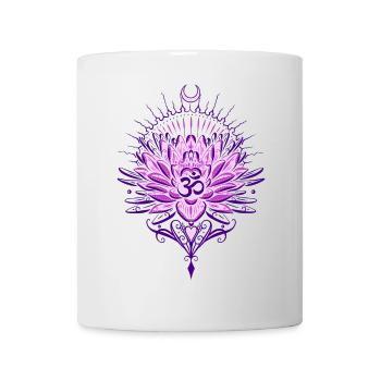 Lotus Lotusblume mit Om Symbol und Mond - Tasse - Weiß - Vorne