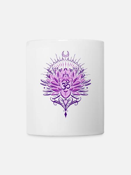 Fleur de lotus avec symbole Om et lune - Mug blanc - blanc