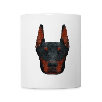 Hunde Fan shirts, Dobermanngesicht Leinwand optik - Tasse - Weiß - Vorne