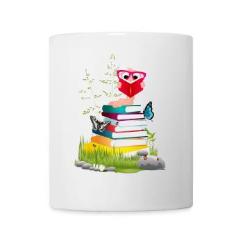 Knowledge-thirsty bookworm while reading a book - Mug - white - Front