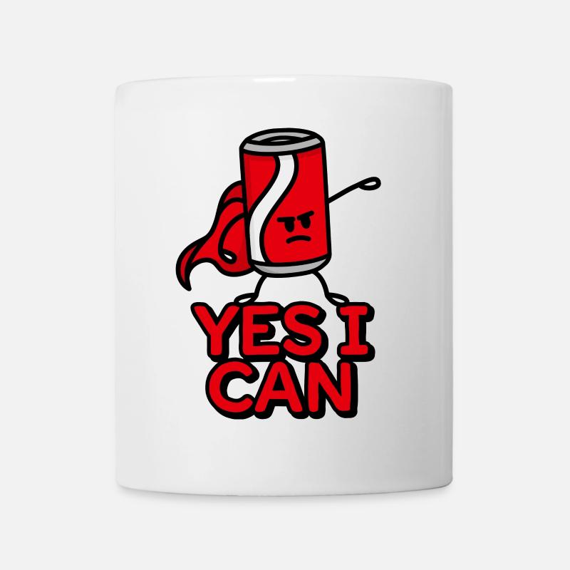 Cola Getränkedose Superheld Cartoon , Yes I can - Tasse - Weiß