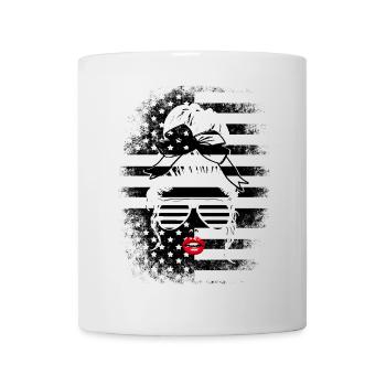Woman Glasses Red Lips Mouth American Flag - Mug - white - Front