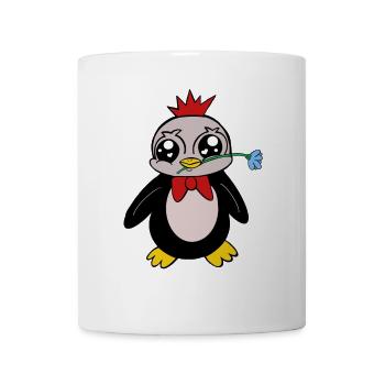 Süßer Pinguin mit Krone und Blume – Cartoon Tier - Tasse - Weiß - Vorne
