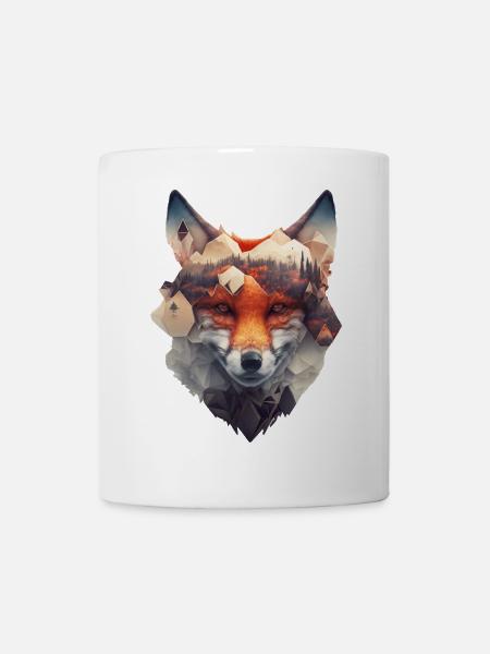 Wunderschönes und modernes Fuchs Portrait mit Wald - Tasse - Weiß