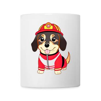 Welpe, Hund als Feuerwehrmann - Tasse - Weiß - Vorne