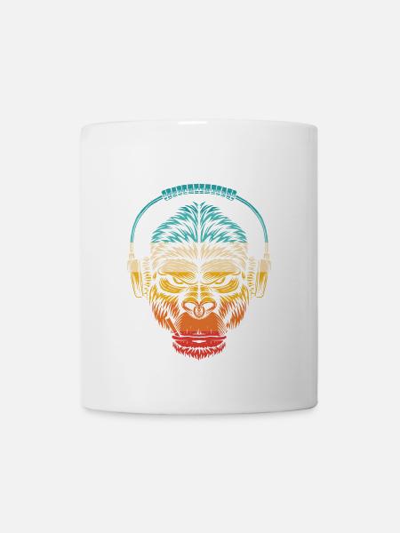 Gorilla Kopfhörer Regenbogen - Tasse - Weiß