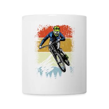 Pilote de moto tout-terrain rétro sur rayures coucher de soleil - Mug blanc - blanc - Devant