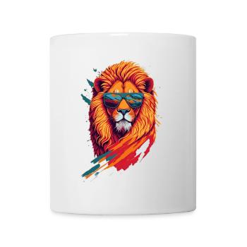 Roaring Retro: Aggressive Lion T-Shirt Art - Mug - white - Front