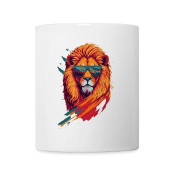 Roaring Retro: Aggressive Lion T-Shirt Art - Tasse - Weiß - Vorne