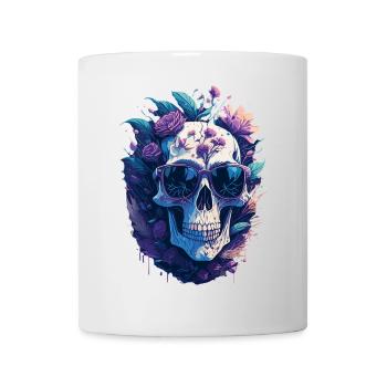 Pastel-colored floral skull with sunglasses - Mug - white - Front
