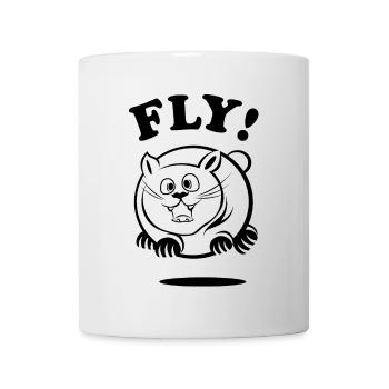 fly fliegende dicke Katze Kater lustig comic Tiere - Tasse - Weiß - Vorne