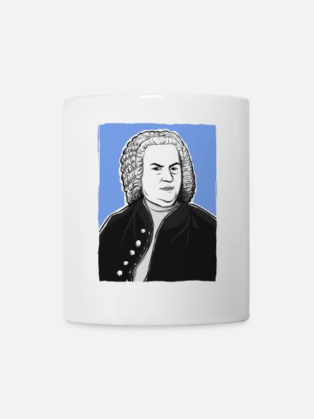 Johann Sebastian Bach in schwarz weiß und blau - Tasse - Weiß
