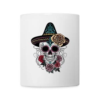 Crâne de sucre Halloween Roses Sombrero - Mug blanc - blanc - Devant