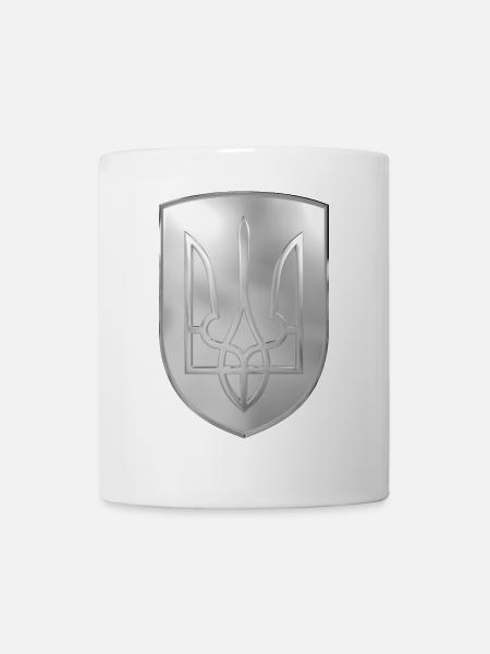 Armoiries de l’Ukraine Trident Gerfalke Trident Look Chrome - Mug blanc - blanc