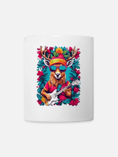 Rentier mit Gitarre - Tasse - Weiß