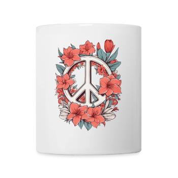 Friedenszeichen mit Blumen - Tasse - Weiß - Vorne