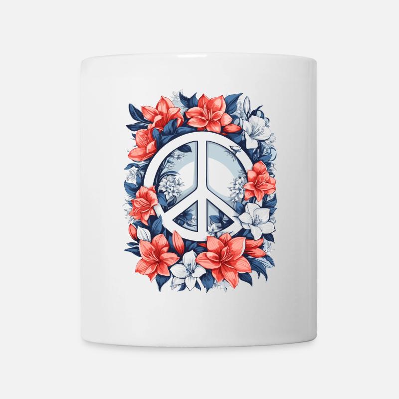 Friedenszeichen mit Blumen - Tasse - Weiß