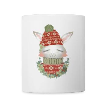 weißes Kaninchen mit Pullover,Bommelmütze & Kranz - Tasse - Weiß - Vorne