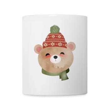 cute bear with bobble hat and scarf in winter - Mug - white - Front