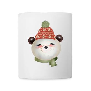 cute panda bear with bobble hat in winter - Mug - white - Front