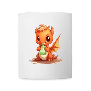 Cute Drinking Baby Dragon Kawaii Shirt - Mug - white - Front