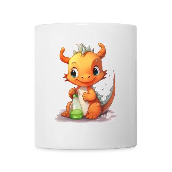 Oranger Babydrache Nuckelflasche Süß Shirt - Tasse - Weiß - Vorne