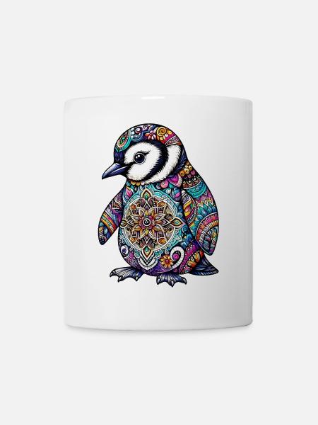 Pinguin mit Mandalas verziert - Tasse - Weiß