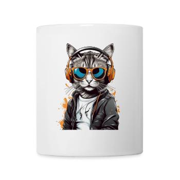 Cat DJ with headphones - Mug - white - Front