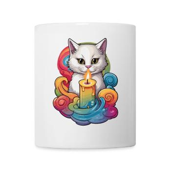 Chat avec bougie - Mug blanc - blanc - Devant