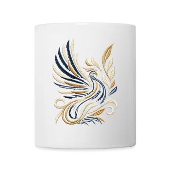 Goldener Phönix Stickerei T-Shirt - Tasse - Weiß - Vorne