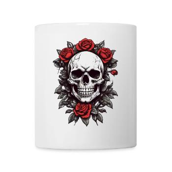 Totenkopf mit roten Rosen - Tasse - Weiß - Vorne