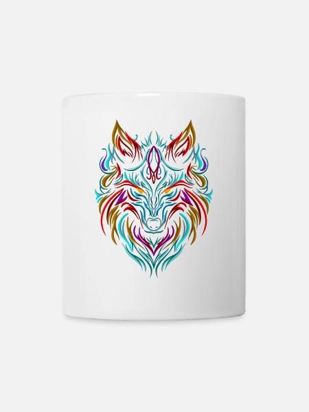 Wolf Tattoo Bunt - Tasse - Weiß