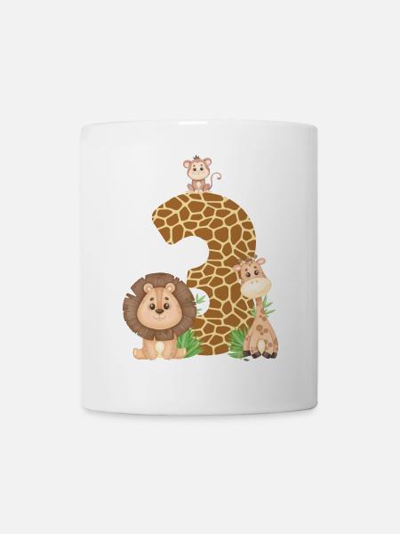 3rd Birthday: Jungle Animals: Giraffe, Lion, Monkey - Mug - white