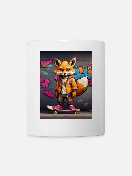 Urbaner Fuchs auf Skateboard im Graffiti-Stil - Tasse - Weiß