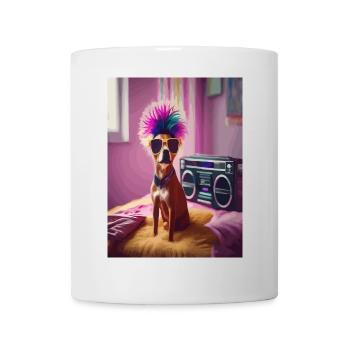 Punk-Hund mit Sonnenbrille und Boombox - Tasse - Weiß - Vorne