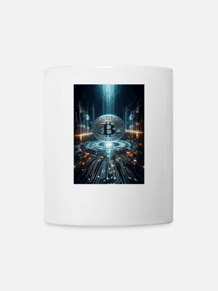 Futuristisches Bitcoin Digital Artwork - Tasse - Weiß