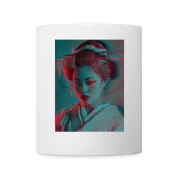 Glitch Geisha Neon-Porträt - Tasse - Weiß - Vorne