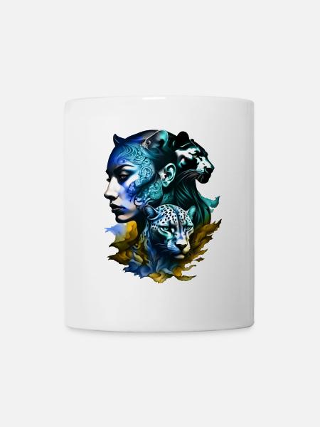 Leopard mit legendärem Frauengesicht - Tasse - Weiß