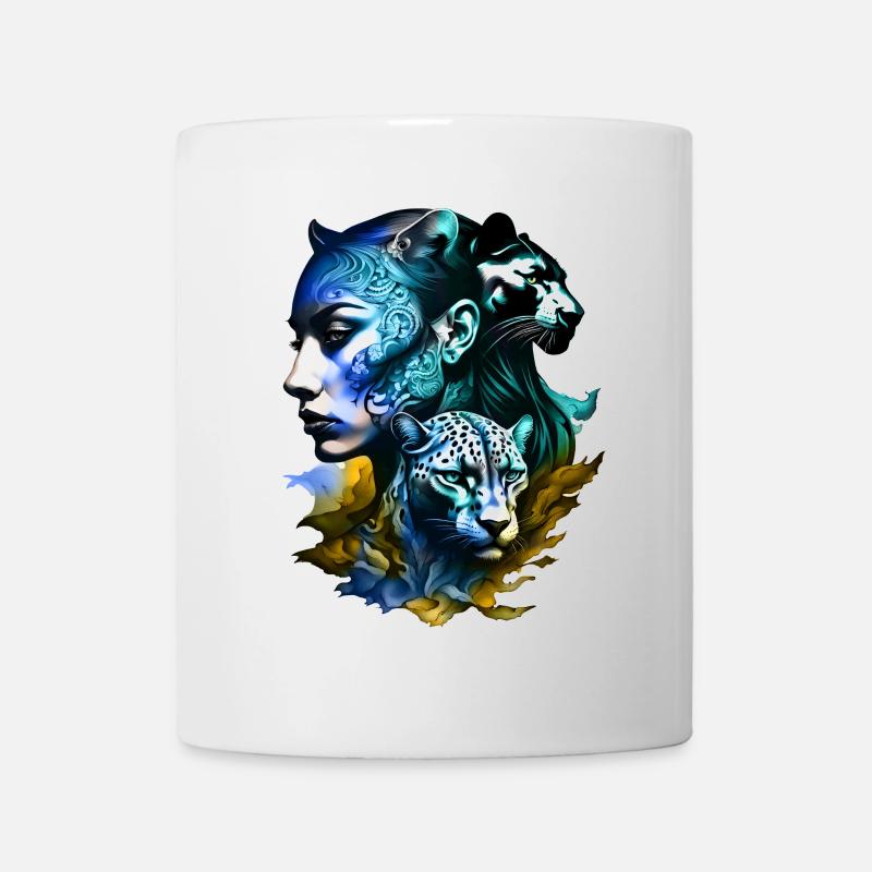Leopard mit legendärem Frauengesicht - Tasse - Weiß