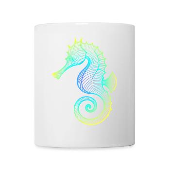 Seepferdchen Farbverlauf Blau Gelb Tribal Grün - Tasse - Weiß - Vorne