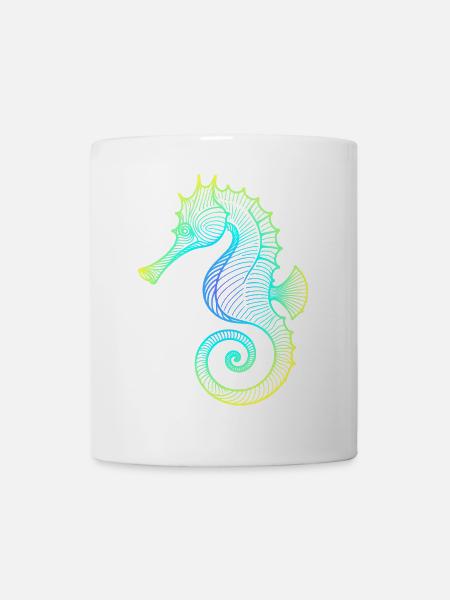 Seepferdchen Farbverlauf Blau Gelb Tribal Grün - Tasse - Weiß