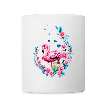 Elegant flamingo with tropical flowers. - Mug - white - Front