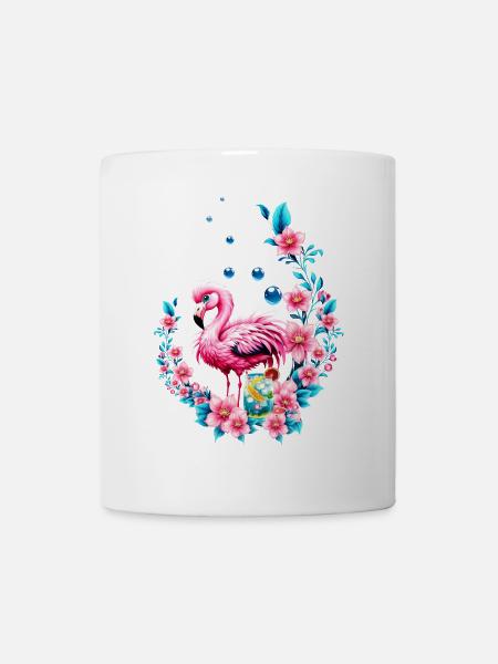 Elegant flamingo with tropical flowers. - Mug - white