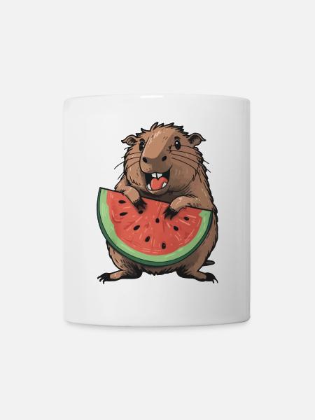 Capybara isst Wassermelone - Tasse - Weiß