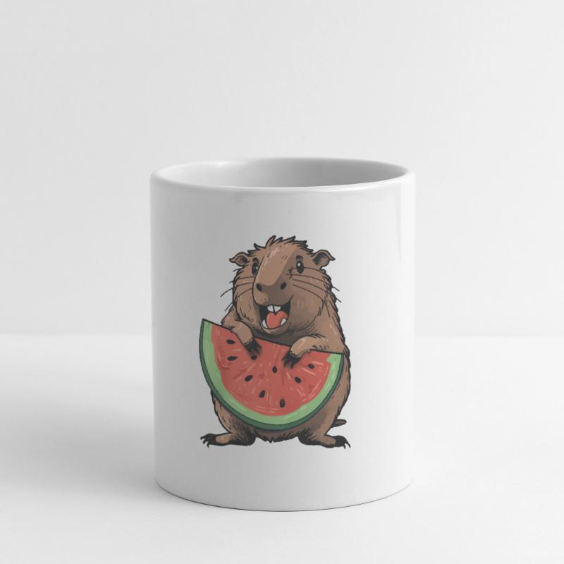 Capybara mangeant de la pastèque Mug blanc