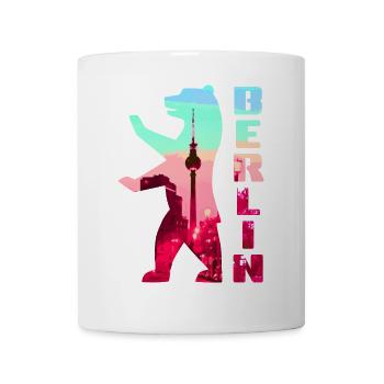 Berliner Bär gefüllt mit Skyline Fernsehturm - Tasse - Weiß - Vorne