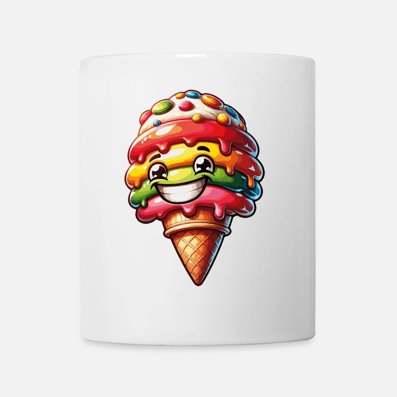 Große bunte lachende leckere dekorierte Eistüte - Tasse - Weiß