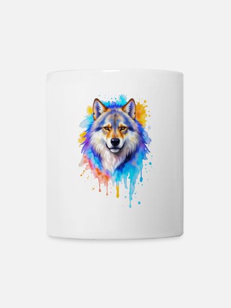 Wolf Aquarell - Tasse - Weiß